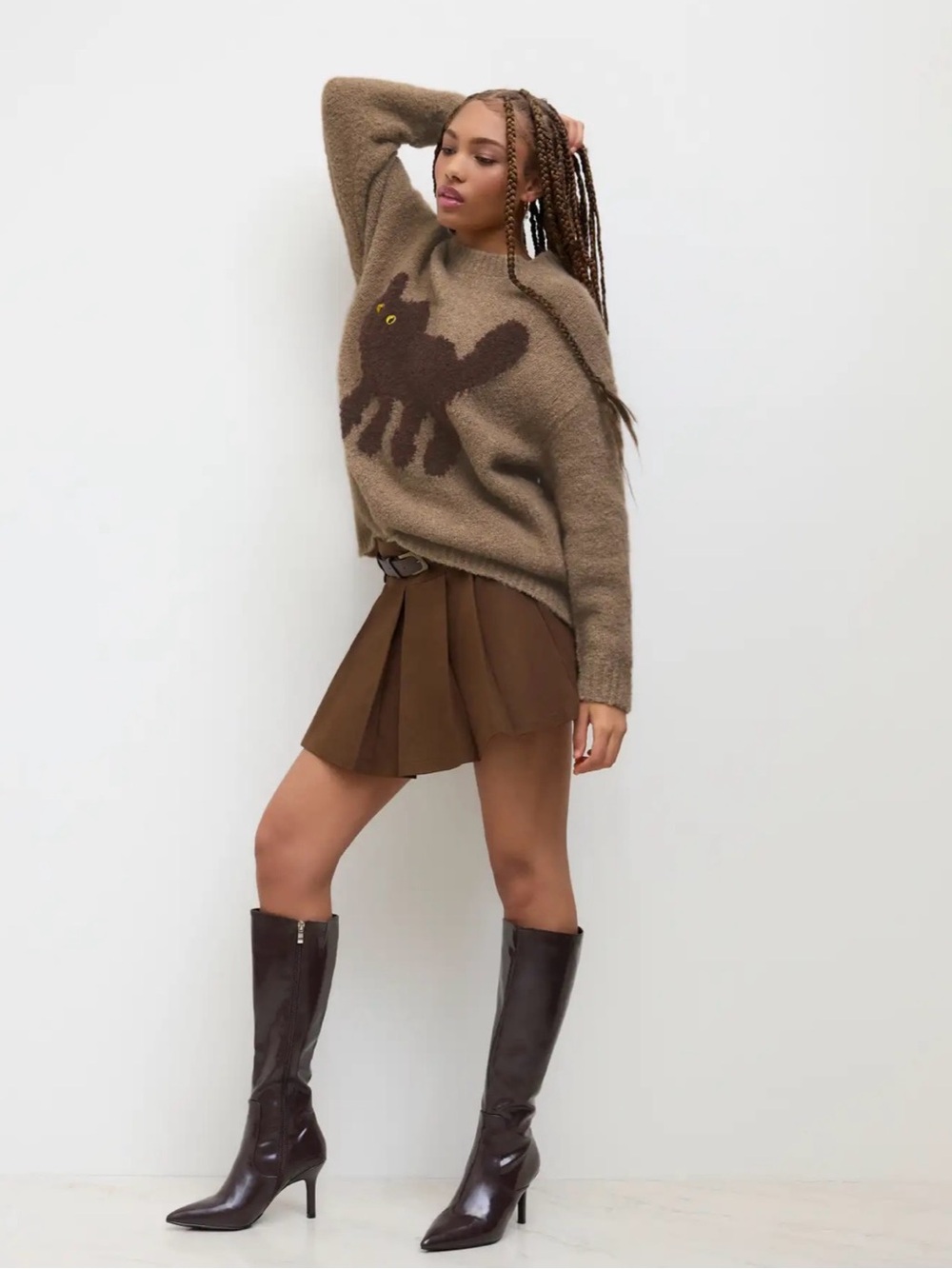 Cider Brown Cat Graphic Fairy Grunge Fuzzy Sweater XS - Picture 2 of 11
